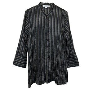 Vtg Caroline Rose Tunic Top Womens L‎ Button Linen Blend Crinkle Lagenlook Sheer